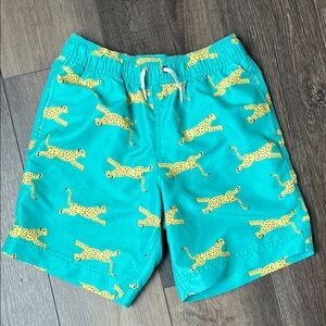 Hanna Andersson Youth Sz 10 Teal Swim Shorts with Yellow Cheetah Print